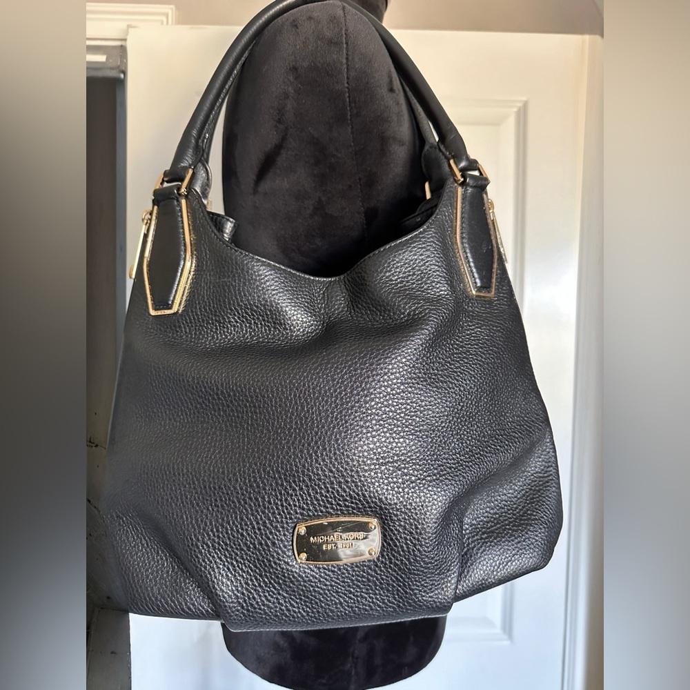 PRISTINE MICHAEL KORS BLACK VANESSA PEBBLE LEATHER SHOULDER TOTE HANDBAG PURSE